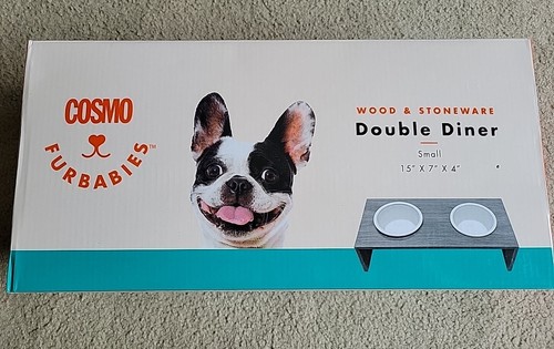 Cosmo Furbabies Double Dog & Cat Diner Small 15" x 7" x 4" - Picture 1 of 5