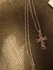 Love This Gold Cross With Green Leaves And Pink Stones Pendant Necklace