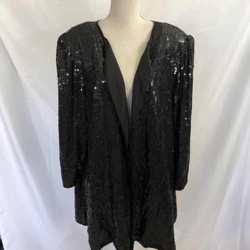 Vintage Jewel Queen Black Sequin Silk Jacket Duste