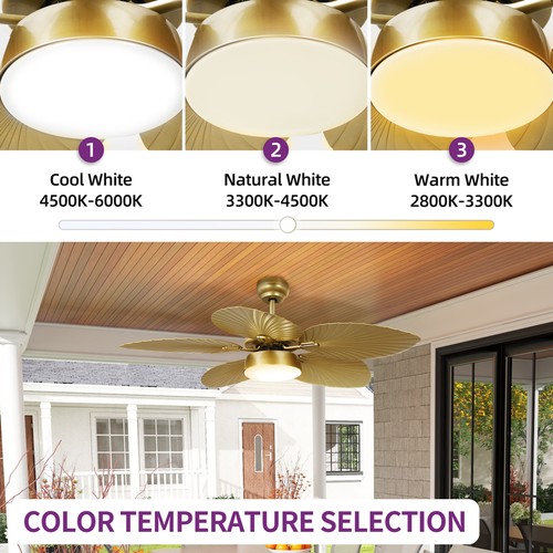 52" Ceiling Fan Light 5 Palm Leaf Blades Reversible Fan Home Decor with Remote - Picture 16 of 24