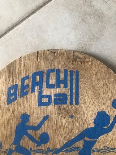 (2) Vintage Beach Ball Paddles Mid Century Graphic Blue Yellow Beach Bikini - Picture 5 of 8