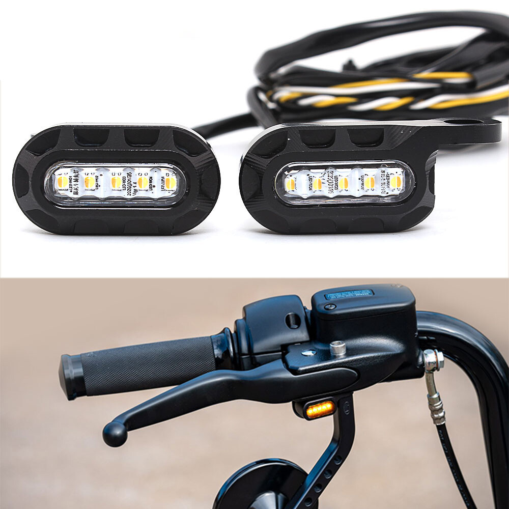 Trichtu Mount Mini LED Turn Signals – For Harley Sportster XL 2004-2021 – Black, White/Amber, 12V