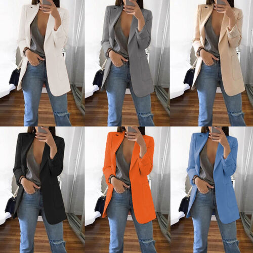 Women Longline Blazer Suit Slim Ladies Coat Formal Jacket Slim Plus Size S-5XL ~ - Picture 7 of 23