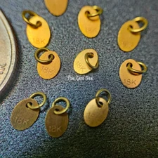 3.6x5mm 18k Yellow Gold Oval Disc Charm Stamped Tag Finding w/3mm jump ring 1/10