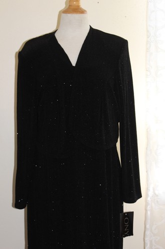 NWT Onyx Nite - Sz 16W Gorgeous Black Crystal Knit Slinky Dress + Jacket MOB - Picture 2 of 11