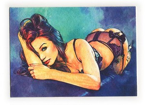 original-watercolor-painting-portrait-woman-drawing-modern-art-picture-ACEO