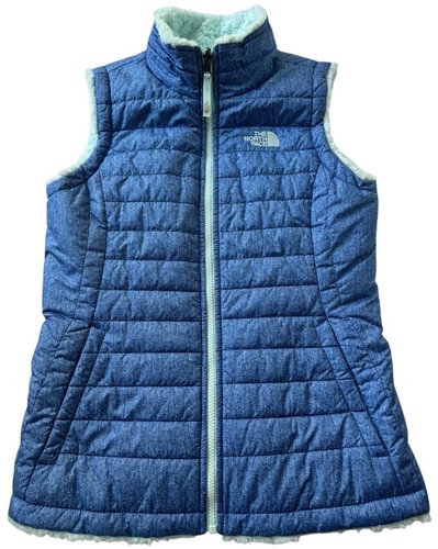 North Face Mossbud Swirl Reversible Vest Girls size Large Youth Blue Full Zip - Picture 14 of 14