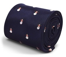 Frederick Thomas Designer Mens Tie - Dark Navy Blue - Christmas Snowman Print