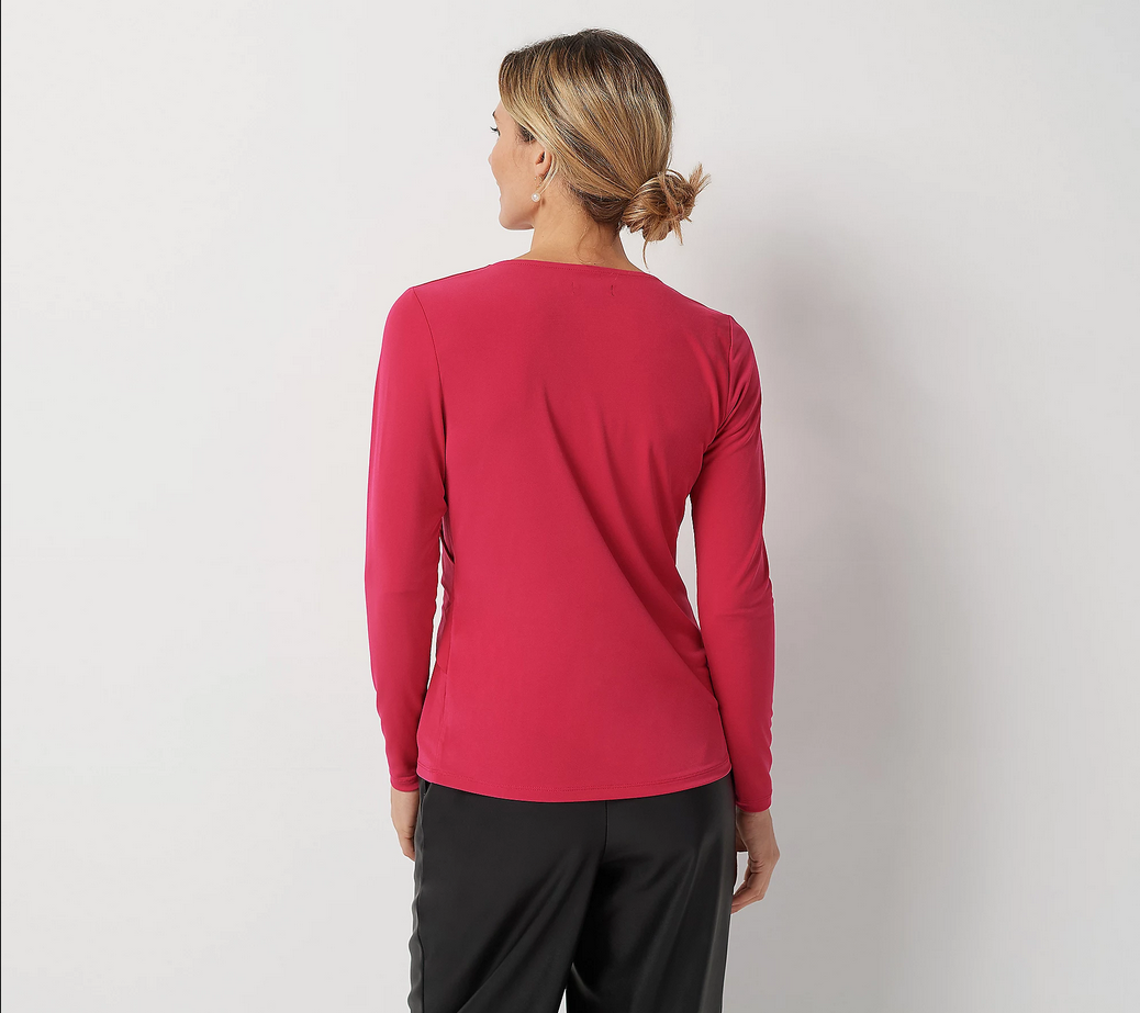 J Jason Wu V-Neck City Knit Crossover Top-Evergreen-2X