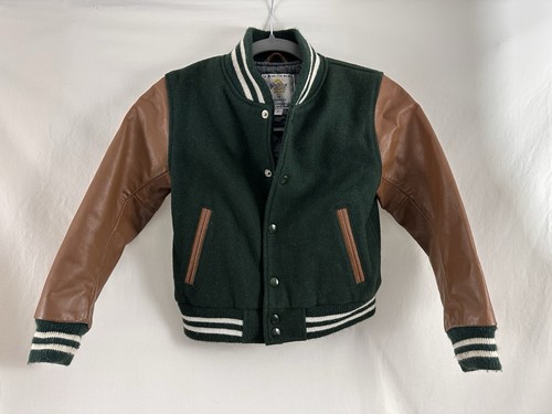 Genuine Golden Bear x Crewcuts Kids Varsity Jacket Green Wool Leather USA - Picture 1 of 19