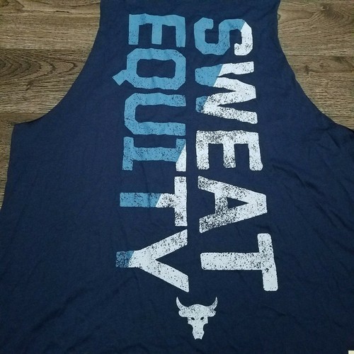 UNDER ARMOUR Project Rock Sweat Equity Tank Top Mens 2XL Blue Muscle Shirt Gym - Picture 2 of 10