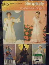 Simplicity 2845 Girl's Angel Princess Gypsy Witch Colonial Costume Pattern 2-12
