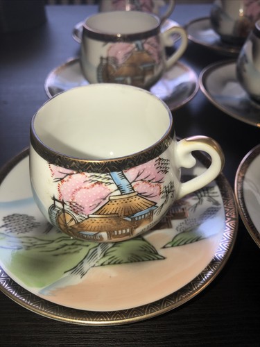 Japanese Kutani Eggshell Porcelain Cups And Saucers Set Of 6 New Vtg - Picture 5 of 7
