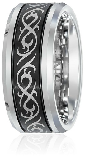 Triton Men's Black and White Tungsten 9mm Tribal Inspired Wedding Band, Size 10 - Picture 2 of 3