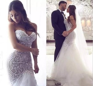 Details About Romance Mermaid Wedding Dress Sweetheart Lace Applique Beach Bridal Gowns Custom