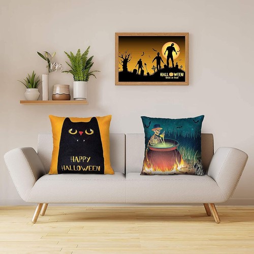 Halloween Pillow Cases 8 Pack - 18x18 Inches - Plush Velvet Throw Cushion Covers - Picture 6 of 6