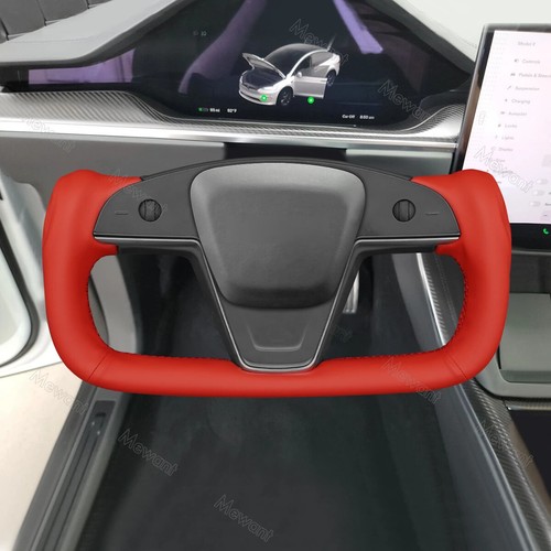 Black Suede Leather Car Steering Wheel Cover for Tesla Model S Yoke Model X - Bild 17 von 22