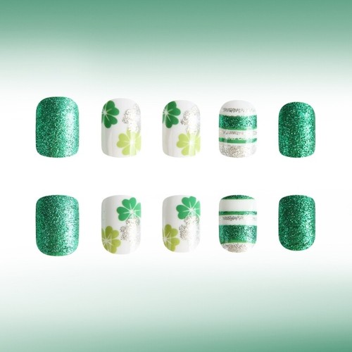 24Pcs Shamrock Fake Nail Glossy Press on Nail False Nail Tips Artificial Nail - Picture 3 of 8