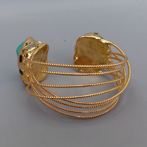Natural Purple Amethyst Druzy Green Turquoise Gold Plated Bangle Bracelet - Picture 4 of 6