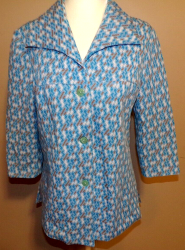 Vintage 70er Jahre Spitzkragen Tunika Top Polyester Strick Hippie Bluse Geometrisch Shirt - Bild 2 von 7