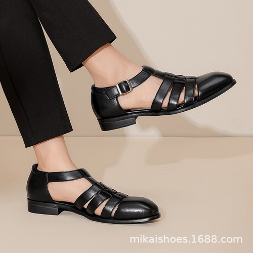 New Large Sz Buckle Roman Sandals Men's Casual Breathable Leather Buckle Sandals - Picture 12 of 17