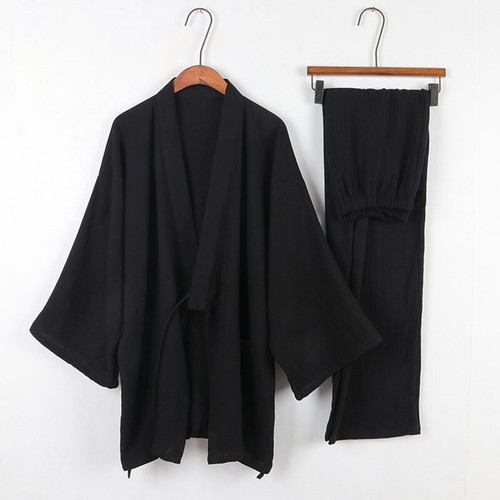 Japanische Herren Krepp Baumwolle Yukata Pyjama Set Kimono Oberteil Hose Nachtwäsche Lounge - Bild 2 von 19