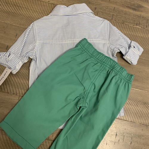 Carter's Toddler Green Pants & Stripe Collar Shirt 2 Piece Set Boys 6 Months NEW - Picture 4 of 5