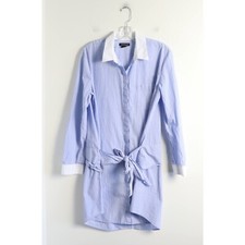 Trouve shirt dress front tie casual preppy unique cotton striped blue white L