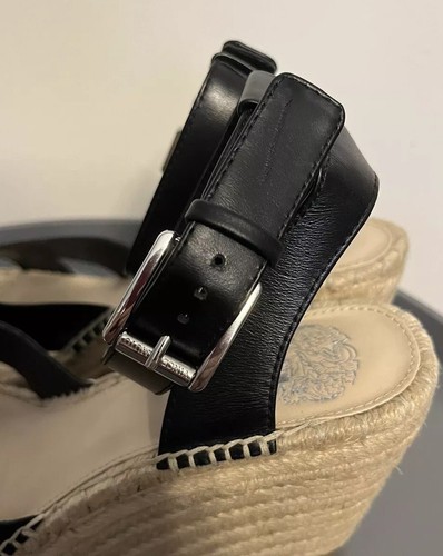 Alpargata Vince Camuto cuña negra punta abierta/correa tobillo hebilla para mujer talla 9M” - Imagen 4 de 5