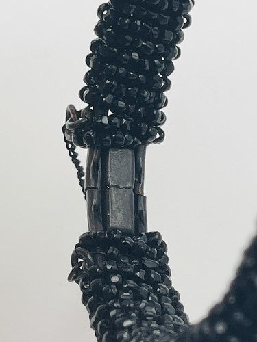 Miriam Haskell Vintage Black Glass Beaded Bangle Bracelet - Picture 9 of 9