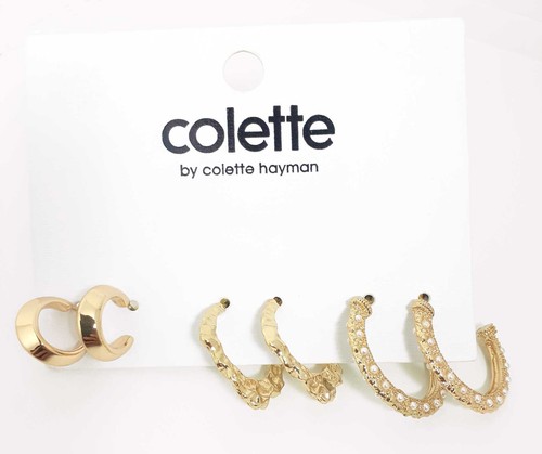 3 Pairs of Hoop Earrings for Women Fashion Jewelry Gold Pearl GIFT15 ID EAR02 - Bild 1 von 3