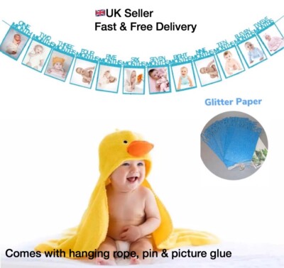 12 Monate Baby 1. erstes Jahr Fotorahmen Banner Glitzer Papier Girlande Geburtstag