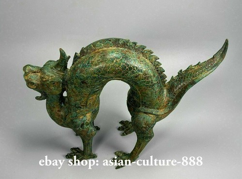 13" Chinese Bornze Ware Fengshui Zodiac Dragon Loong Beast Zun Statue Sculpture - Picture 8 of 9