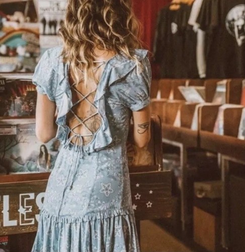 Spell & The Gypsy Celestial Cottagecore Prairie Calico Boho Flowy Mini Dress S - Picture 7 of 8