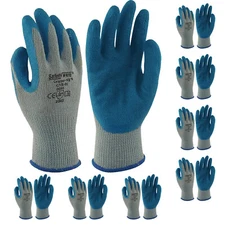 8 Pair Safetyware Gripper Rubber Coated Cut Resistant Safety Work Gloves Bulk