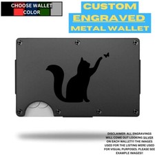 Cat Catching Butterfly Custom Laser Engraved Onto An Aluminum Wallet