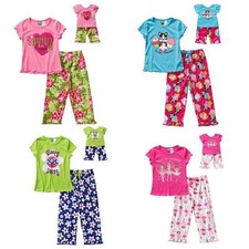 NWT Dollie Me Girls 4 Pc Short SL Pajama Set Fits American Girl 5 6 7 8 10 12