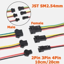 JST SM2.54mm Plug Socket Connector 2/3/4Pin Male Female With Cable Wire 10/20cm