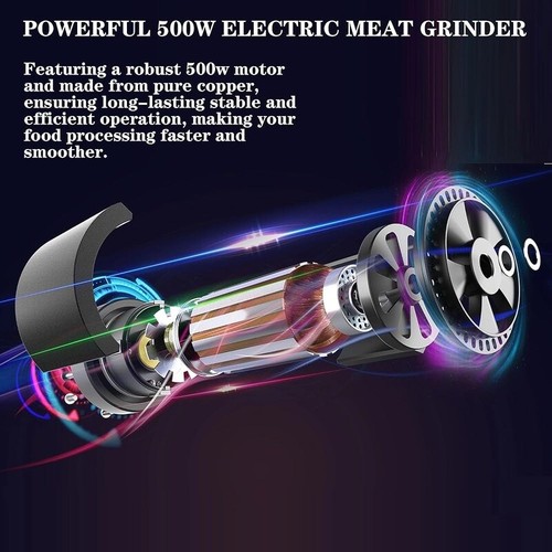 500W Food Processor Electric Chopper Meat Grinder Overheat Protection Dual Bowls - Picture 4 of 8