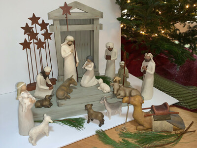 20pc Willow Tree Nativity Christmas Holiday Creche Jesus Manger Excellent Cond Ebay