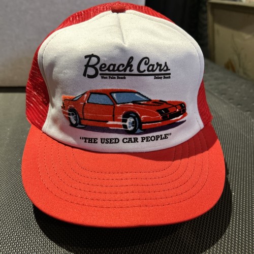 Vintage 80s Beach Cars Trucker Hat Made In USA NOS SnapBack - Picture 1 of 5