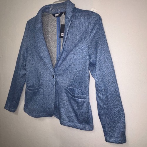 Land's End Herringbone Blue Fleece Blazer Jacket Women's Small 6/8 NEW - Picture 3 of 6