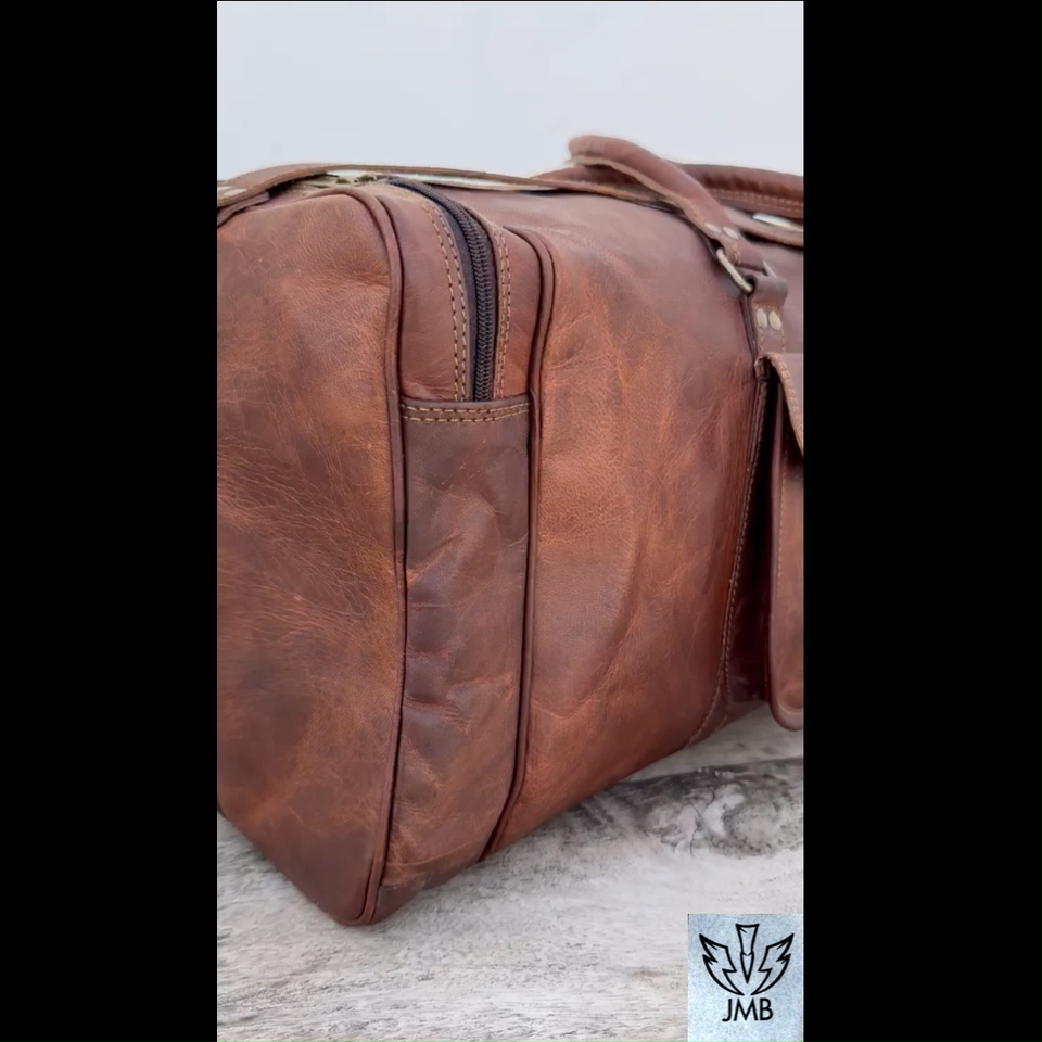 Men's genuine Leather luggage gym weekend overnight Duffle large