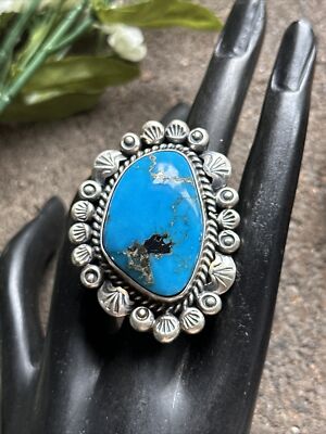 Native American Sterling Silver Turquoise Adjustable Ring. KY | eBay