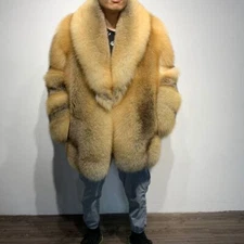 Gorgeous Men's Real Golden Island Fox Fur Coat Full Pelt Jackets Winter Overcoat