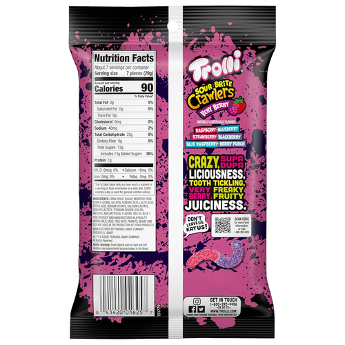 Sour Brite Crawlers, Candy, Very Berry, Sweet and Sour, Gummy Worms, 7.2 Oz - Picture 9 of 10