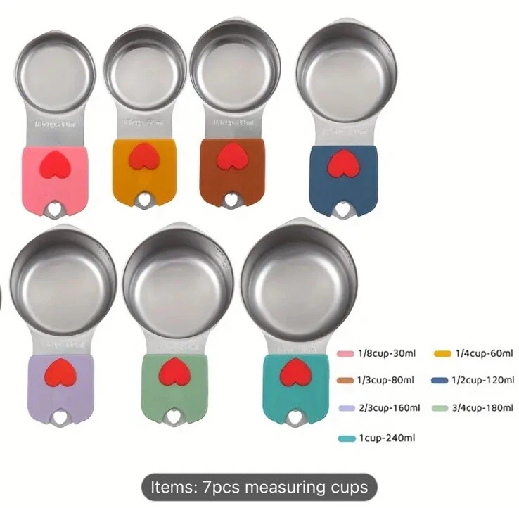 7pcs Stainless Steel Measuring Cup & Spoon Set with Colorful Silicone Handles