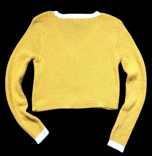CLASE DE ARTE Niñas L (10-12) AMARILLO Tejido Acanalado Difuso CÁRDIGAN RECORTADO SUÉTER - Imagen 6 de 6