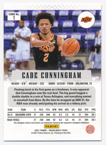 Cade Cunningham 2021-22 Panini Prizm Draft Picks Flashback Rookie RC #1 - Bild 2 von 2
