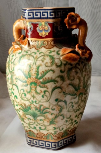 Vintage Ornate Chinese Crackle Glaze 10" Vase #G.  WA#3 - Bild 13 von 14